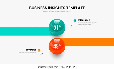 Creative Development Two Element Infographic Slideshow Layout. Visual Overview 2 Option Chart Presentation Design. Advertising Insight Slide Template Vector Illustration.