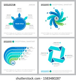 Creative diagram set for business project, annual report, web design, presentation slide template. Marketing and management concept. Flowchart, cycle, option, process charts