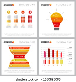 Creative diagram set for commerce, statistics, research concept. Can be used for business project, marketing report, presentation slide template. Bar, percentage, comparison, metaphor chart