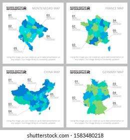 Creative diagram set for presentation slide template, web design, business project, marketing report. Population or economics concept. Country, map, area charts