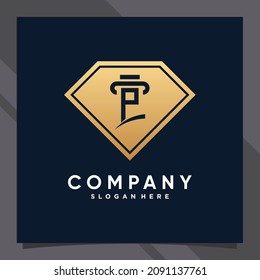 Creative diamond combined law logo design initial letter p with negative space concept