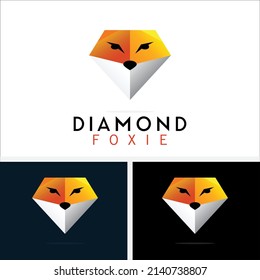 concepto de logotipo de diamante creativo con zorro, zorro de cabeza en diamante diseño ilustración de vector moderno icono