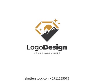 Creative Diamond Mountain Logo Vector. Treasure Peak Logo Design