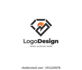 Creative diamond mountain logo vector. Treasure peak logo design