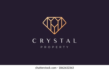 logotipo de propiedad de diamantes creativa en estilo moderno y lujoso con color dorado