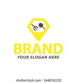 Creative Diamond with Spoon and Fork Logo Design, Vector