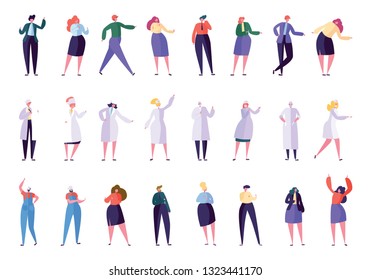 Creative Different Business Profession People Set. Business Character in Various Lifestyle: Director, Secretary, Manager, Doctor, Nurse, Foreman, Builder. Flat Cartoon Vector Illustration