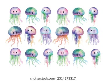 Creative different jellyfishes flat set for Wall art ,Decorative accents ,Gifts pakages .