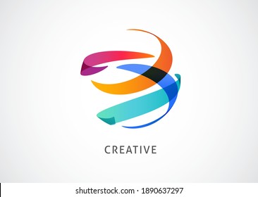 Creative, Digital Abstract Colorful Icon, Element And Symbol, World Logo Template