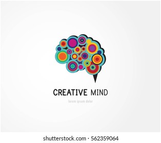 Creative, digital abstract colorful icon of human brain, mind, brain symbol