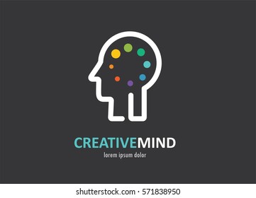 Creative, digital abstract colorful icon of human brain, mind, symbol