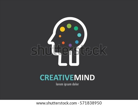 Creative, digital abstract colorful icon of human brain, mind, symbol