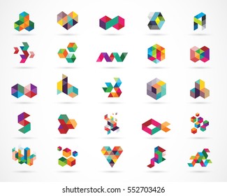 Creative, digital abstract colorful icons, elements and symbols, logo collection, template