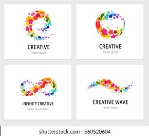 Creative, digital abstract colorful icons, elements and symbols, logo collection, template with letters