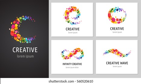 Creative, digital abstract colorful icons, elements and symbols, logo collection, template with letters