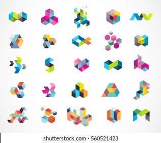 Creative, digital abstract colorful icons, elements and symbols, logo collection, template