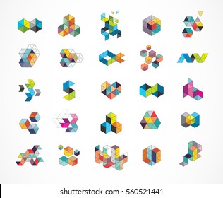 Creative, digital abstract colorful icons, elements and symbols, logo collection, template