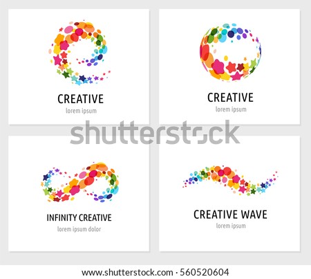 Creative, digital abstract colorful icons, elements and symbols, logo collection, template with letters