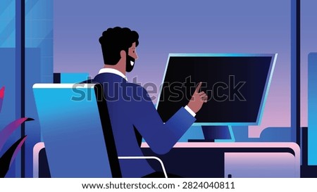 Creative digital advertising workspace vector illustration with modern business technology
