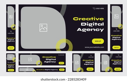 Creative digital agency set of web banner template design for social media posts, vertical banner, editable vectopr eps 10 file format