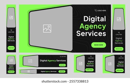 Creative digital agency web set banner design for social media post, digital marketing agency web bundle banner, web banner, customizable vector eps 10 file format