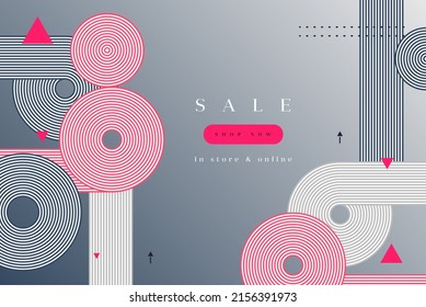 Creative digital banner with twisted pink white and gray lines and triangles on the light background