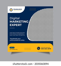 Creative digital business agency social media post template design. Banner promotion. Corporate advertising, Square Flyer Template, Editable web Banner Post Template