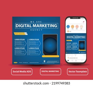 Creative digital business agency social media post template design. Banner promotion. Corporate advertising.