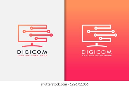 Creative Digital Computer Logo Design. Usable For Business Brand, Tech And Company. Vector Logo Illustration.