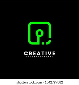 creative digital green square O logo type isolated on black background design concept, vector illustration.