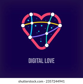 Kreatives Design für Unternehmen mit digitalem Herzen. Einzigartige Farbübergänge. Einzigartige virtuelle Technologie und Verbindungsvorlage. Vektorgrafik