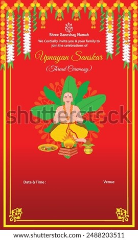 Creative Digital Invitation design of Indian Hindu culture of the thread ceremony of the boy