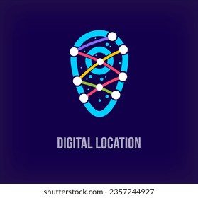 Kreatives, digitales Standortdesign für Unternehmen. Einzigartige Farbübergänge. Einzigartige virtuelle Technologie und Verbindungsvorlage. Vektorgrafik