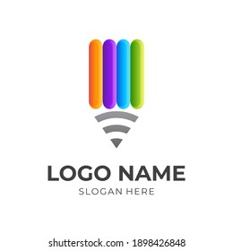 creative digital logo, pencil and signal, combination logo with 3d colorful style