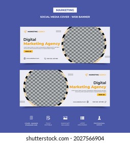 creative digital marketing agency social media cover template design with an image placement, front and back side included. fully editable, well organized design. vector eps 10 version, web banner.