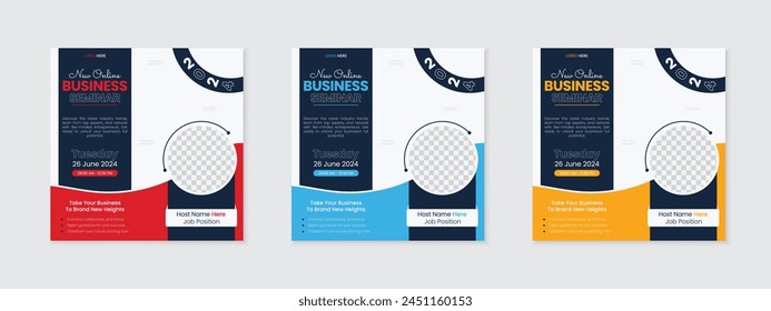 Creative digital marketing agency social media post or square web banner for corporate business ads promotion template bundle, modern live seminar meeting podcast advertisement editable post layout