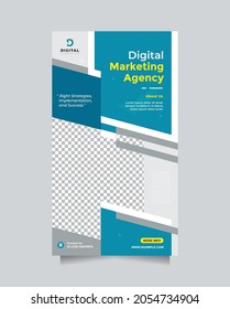 Creative digital marketing agency template design for social media story post and banner. New and clean digital business marketing expert for company. Modern Blue yellow flyer template promotion