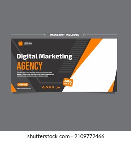 Plantilla de banner de marketing digital creativo con color naranja y gris