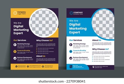 Creative digital marketing flyer design, vector template in A4 size