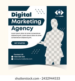 Creative digital marketing social media post and web banner design for corporate business agency.
Modern marketing banner template with a place for the photo. Usable for social media, and website