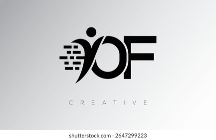 OF Creative Digital Monogram Logo – Futuristic Letter mark Design Featuring Human Shape, Pixel Motion and Minimal Tech Style for Innovative Branding Identity