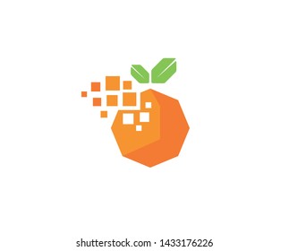 Creative Digital Pixel Orange Fruit Logo Design Symbol Vector Illustration