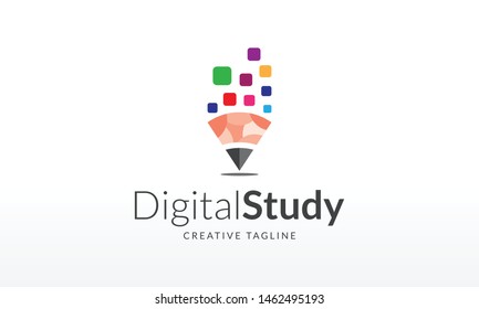 Creative Digital Study Logo Design Vector Icon Symbol Illustration.