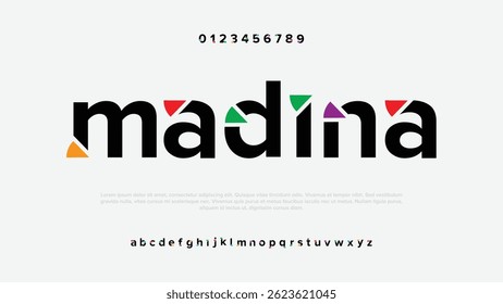 Alfabeto de fonte do logotipo da tecnologia digital criativa. Mínimo fontes urbanas modernas para logotipo, marca etc. Tipografia fonte maiúscula minúscula e número. ilustração vetorial
