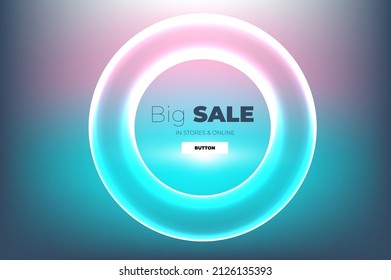 Plantilla digital creativa con círculo de brillantez y letras de gran venta sobre fondo azul y rosa borrosos