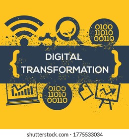 Creative (digital transformation) Word with Icons ,Vector illustration.	