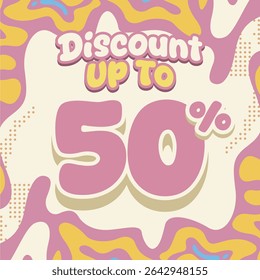 Creative discount design with soft pastel tones and fluid abstract shapes. Ideal for flash sales, ecommerce deals, kids brand promos, and eye catching digital marketing visuals.