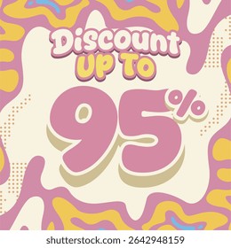 Creative discount design with soft pastel tones and fluid abstract shapes. Ideal for flash sales, ecommerce deals, kids brand promos, and eye catching digital marketing visuals.