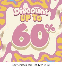 Creative discount design with soft pastel tones and fluid abstract shapes. Ideal for flash sales, ecommerce deals, kids brand promos, and eye catching digital marketing visuals.