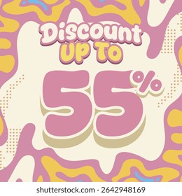 Creative discount design with soft pastel tones and fluid abstract shapes. Ideal for flash sales, ecommerce deals, kids brand promos, and eye catching digital marketing visuals.